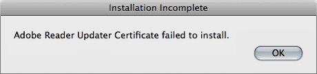 Adobe Reader Updater Certificate Failed error message